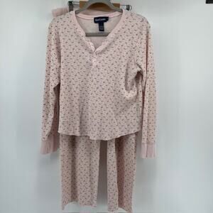 VTG Ralph Lauren Floral Pink Waffle Knit Pajama Set Womens L Cottagecore 90s